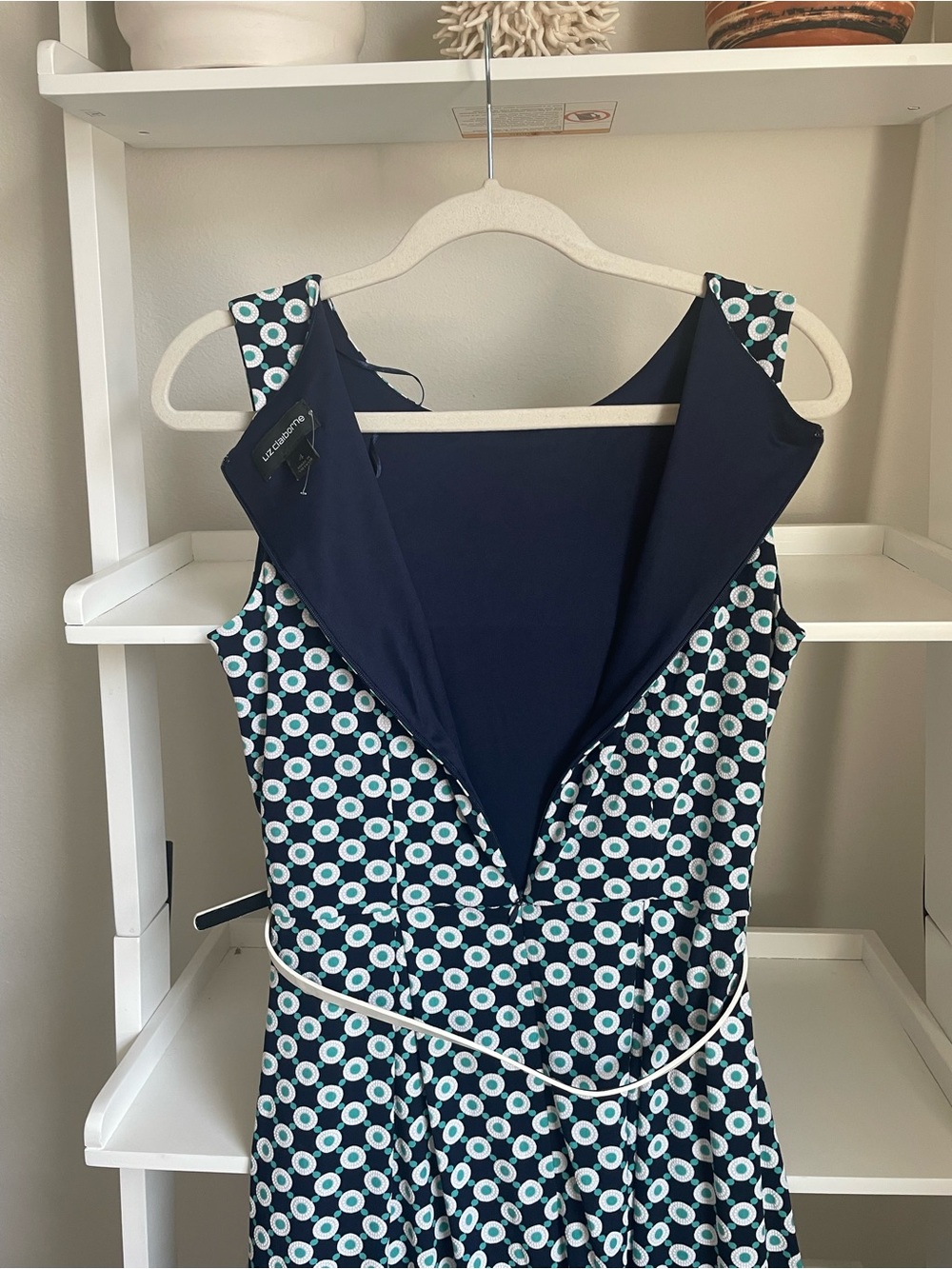 Liz Claiborne Navy and White Polka Dot Midi Dress - Picture 6 of 7